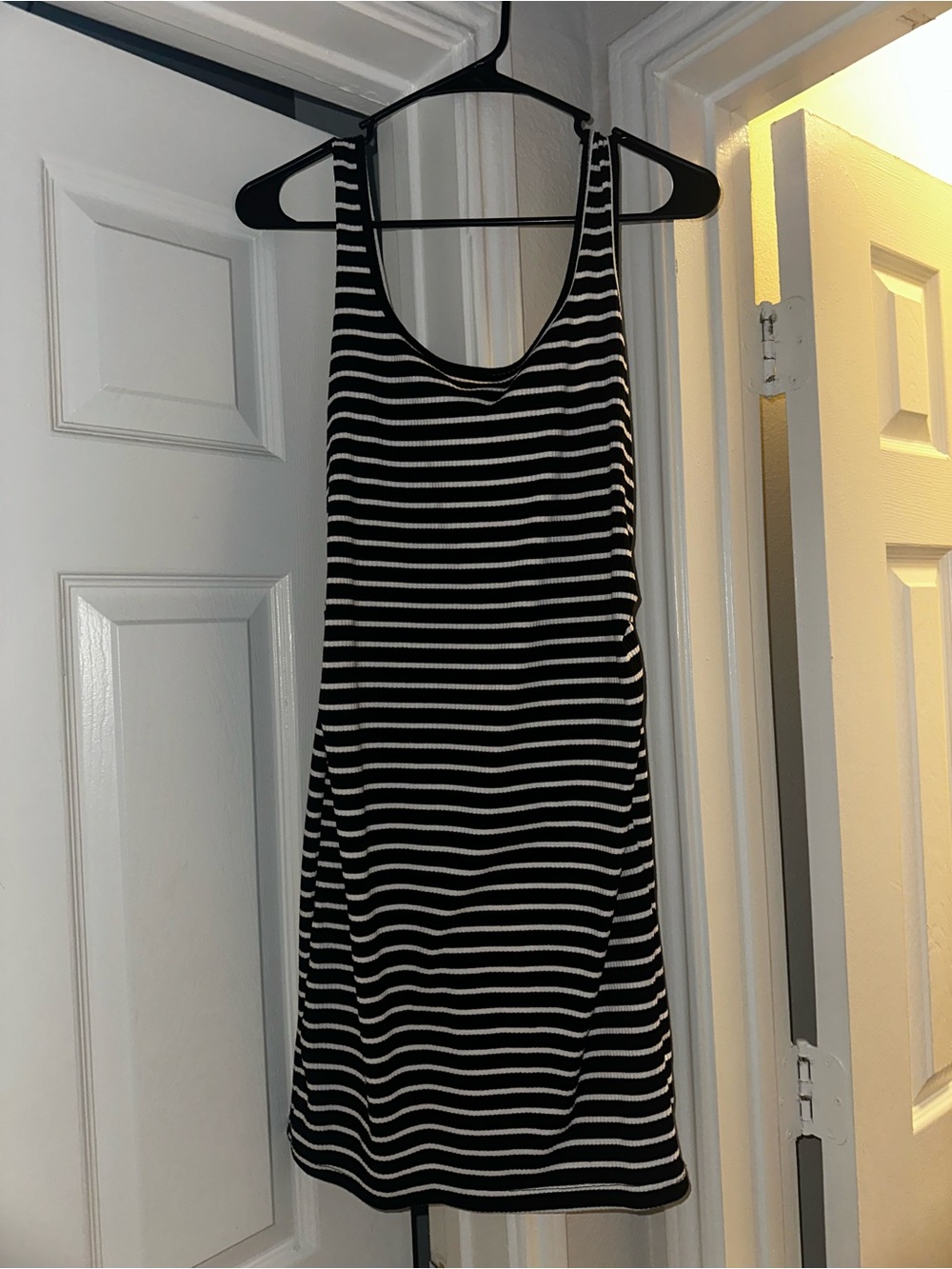 SHEIN Black and White Striped Sleeveless Mini Dress